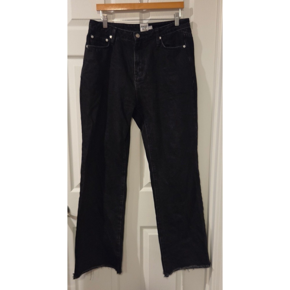 Princess Polly Black Jeans US 8 High Rise Wide Straight Leg Raw Hem Cotton